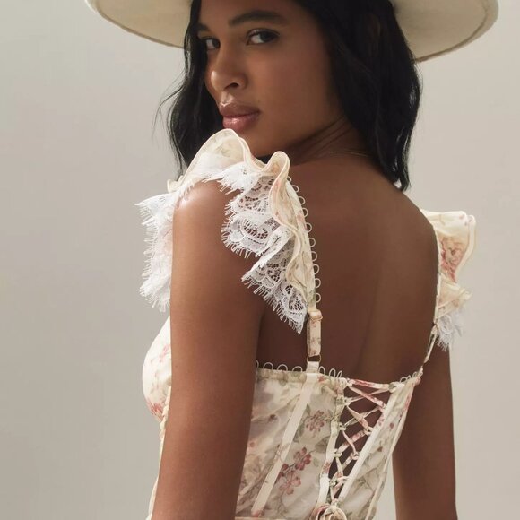 V. CHAPMAN Jolie Corset Ruffle Lace Maxi Gown (size 2) NWT - Picture 3 of 16